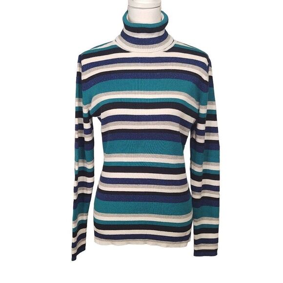Liz Claiborne Multicolor Striped Turtleneck Sweater L - Picture 1 of 5